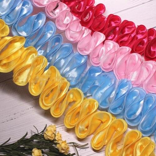 10Yards 3D Flower Stain Ribbon Cluster Floral Lace Trim Wedding Dress Clothes Pink Ribbon Fabric Applique Trimming Sewing Craft