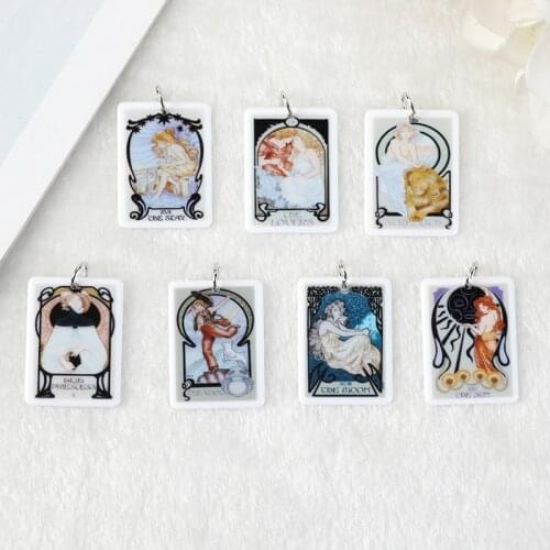 10pcs Ethereal Visions Illuminated Tarot Card Game Magical Divination Charms Resin DIY Accessory for Necklace Pendant