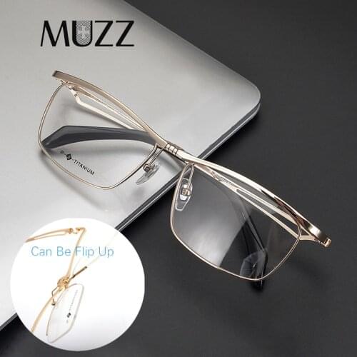 100% Pure Titanium Men Glasses Full Frame Square Flip Up 2022 Eyeglass Frames Myopia Hyperopia Prescription Eyeglasses Eyewear
