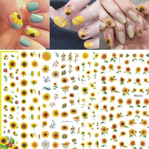 3D Nail Water Sticker DIY Sun Flower Image Nail Art Paper Decoration Manicure Tattoo Creative Design Watermark Applique Tool