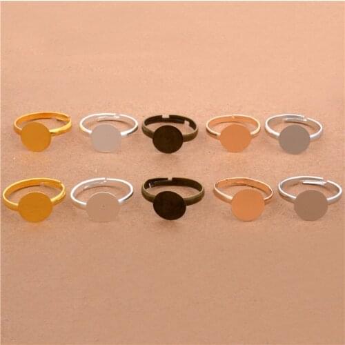 40PCS/1 set 10mm Gold/Silver/Bronze/Rhodium/Kc gold Plated Adjustable Flat Ring Base Blank DIY Jewelry Findings