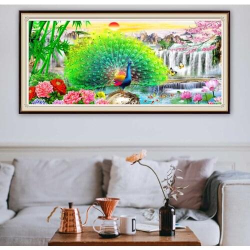 5D Diamond Embroidery Photo Painting Waterfall Scenic Full Square Round Rhinestone Peacock Animal Landscape Mosaic Home Decor