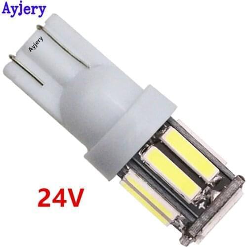 AYJERY 10PCS 24V Truck Led T10 7014 10 SMD W5W 194 168 7020 10 Led Wedge Side Bulbs Lamp White parking Light License Plate Light