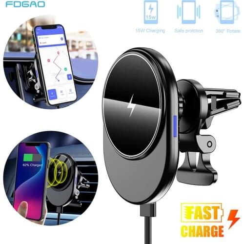 FDGAO Magnetic 15W Fast Wireless Car Chargers for Magsafe iPhone 12 Mini 12 Pro Max Air Vent Magnet Clamp Mount Holder Bracket
