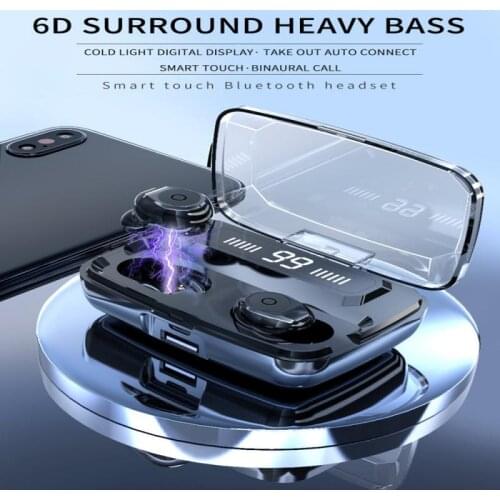 New LED Digital Display Wireless Bluetooth Earphone V5.0 Sports Waterproof Earphone Built-In Microphone Music Gaming Earphone