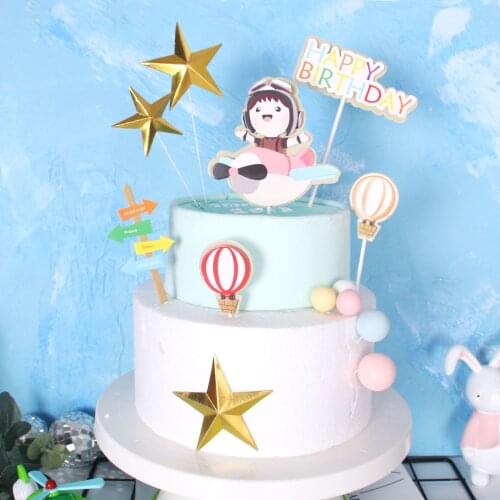 Fighter Pilot Small Train Cake Topper Girl Boys Happy Birthday Cake Decoration Kids Favors Gift Party Supplies Accessories