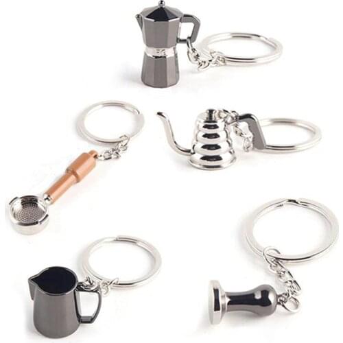 5PCS Creative Barista Coffee Tamper Keychain Espresso Portafilter Moka Pitcher Keyring Portable Coffee Accessories Gift