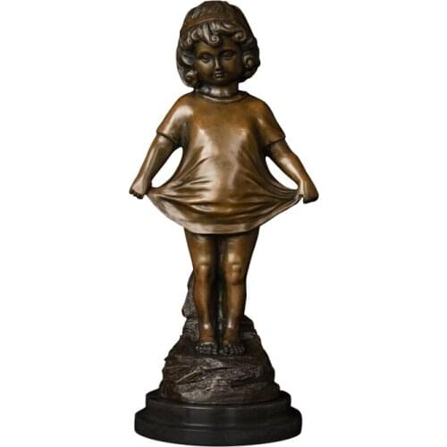Ivorique DS534 Bronze Art Decor Little Children Girl Statue Sculpture Lovey Child Kid Girl Figurines For Children Gift Home Deco