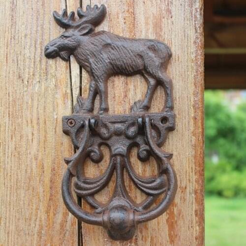 Retro Reindeer Cast Iron Door Knocking Handle Farm House Accents Heavy Metal Reindeer Animal Figurines Antique Rustic Hand Pull