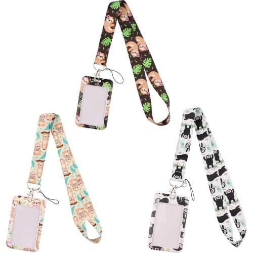 DB691 Sloth Cute Animal Lanyard Credit Card ID Holder Bag Student Women Travel Card Cover Badge Car Keychain Gifts Accessories