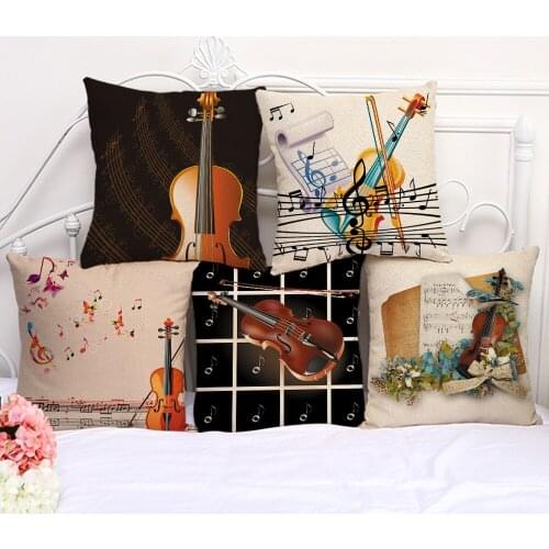 Decorative Pillow Cushion Case Music violin color Print Pillowcase 17.5 Inch Cotton Linen Chair Seat Throw Pillow Cover C1085