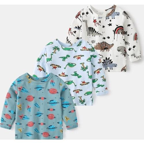 Kids Cotton Long Sleeve T Shirt brand Cartoon Dinosaur Jurassic Park toddler striped Tops boy girl Tees Spring Children clothes