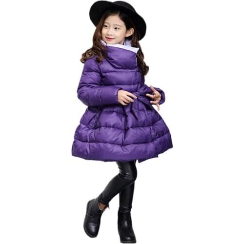 Cute girl parkas coat elegant solid cotton overcoat for 4-12yrs children girls Winter jacket child thick warm outerwear coat