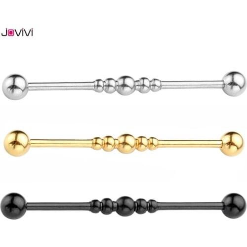 JOVIVI 14Ga Stainless Steel Long Industrial Bar Barbell Cartilage Ear Piercing Jewelry Black/Gold/Silver Color 48mm Length
