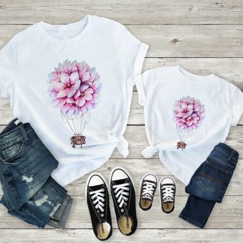 Harajuku Fashion Hot Air Balloon T shirt Mom and Daughter Dress Baby Boy Trend Tshirt Family Look Daddy Me Clothes T-shirts