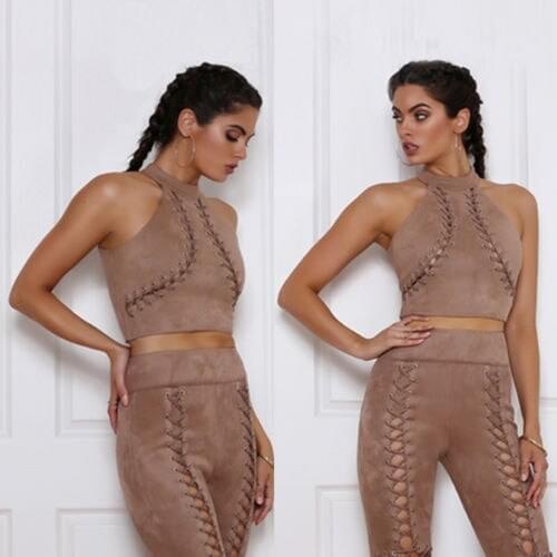 Hirigin Summer Womens Sexy Strappy Suede Sleeveless Halter Tops Crop Ladies Short Tank