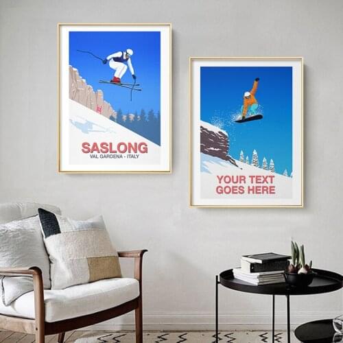 Personalised Ski Gift Custom Art Poster and Print Val Gardena Ski Resort Canvas Painting Wall Picture for Living Room Home Decor