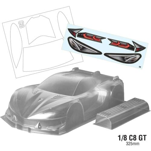 Rc Car Shell C8 GT Clear Body 325mm For 1/8 Scale On Road Electric / Nitro Cars Model