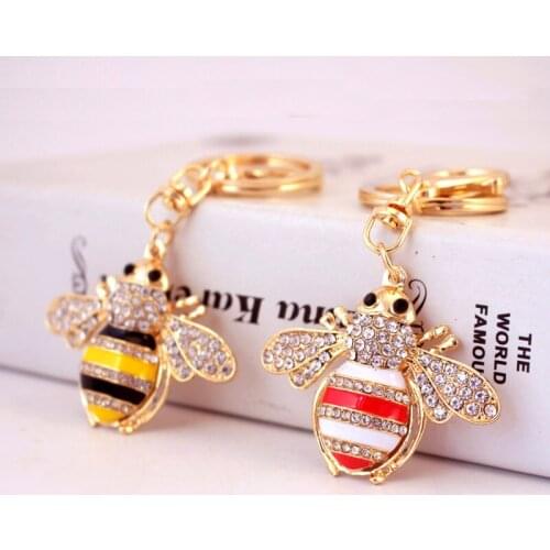 Creative Cute Crystal Diamond Bee Car Keychain Female Metal Crystal Glass Bag Accessories Metal Pendant Keyholder Trinket