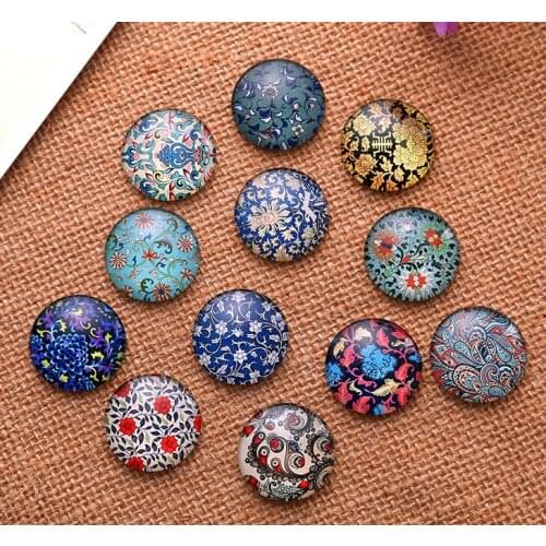 24pcs 12/14/16mm broken flower pattern Round Handmade Photo Glass Cabochons &DIY Jewelry Glass Dome Cover Beads Cameo Settings