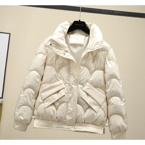 ZB4959 Winter cotton-padded jacket womens short style 2021 new bright cotton-padded jacket fashion thickened loose coat