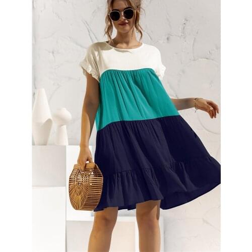 Summer Dress Loose Casual Short Sleeve Big Ruffles Cupcake Female Beach Dresses Fashion Ladies Ete Vestidos De Mujer 2021
