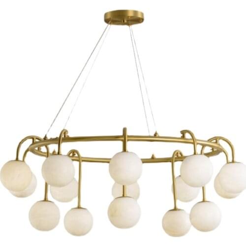 All copper living room marble chandelier modern new Chinese style simple dining room bedroom Nordic creative designer study