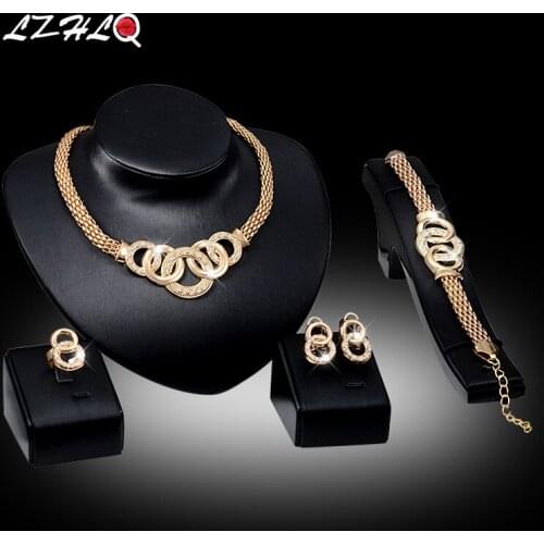 LZHLQ 2020 Fashion Brand Jewelry Set Geometric Splice Circle Rhinestone Pendant Necklace Maxi Metal Plated Women Wedding Jewelry