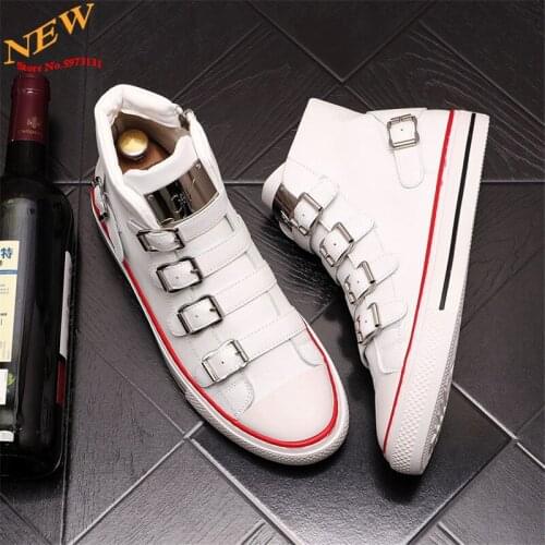 Fashion Trend Leather Men Casual Shoes Hip Hop Sneakers High Tops Martin Shoes Board Shoes Chaussure Homme