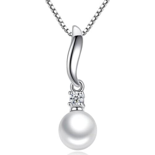 Fashion Shiny Crystal Pearl 925 Sterling Silver Pendant Necklaces for Women Short Box Chain Jewelry Wholesale Gift
