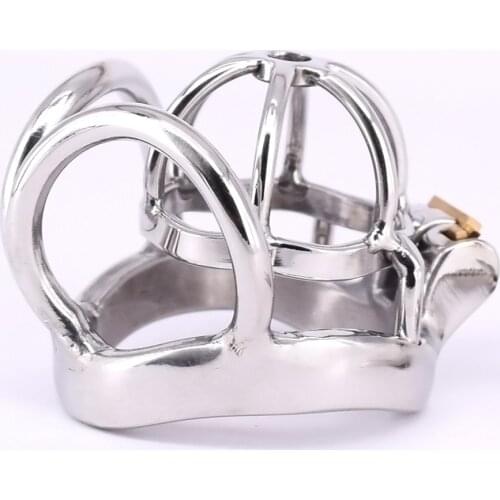 Stainless Steel Male Chastity Cage Short Metal Cockring Curved Testicle Restraints Gear Chastity Device Balls Locking Penis Ring