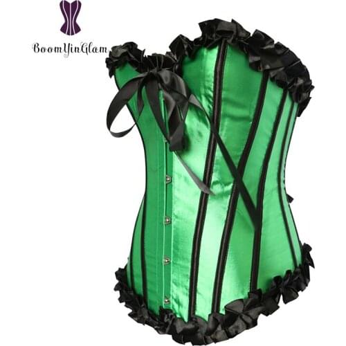 Cheaper Price Satin Black Green Reverse Slimming Body Shapewear Sexy Lingerie Pleated Corset Bustier Overbust 896