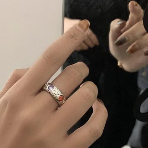 New Fashion Aesthetic Color Crystal Couple Wedding Rings for Women Luxury Geometric Handmade Adjustable Accessories Bride Gift