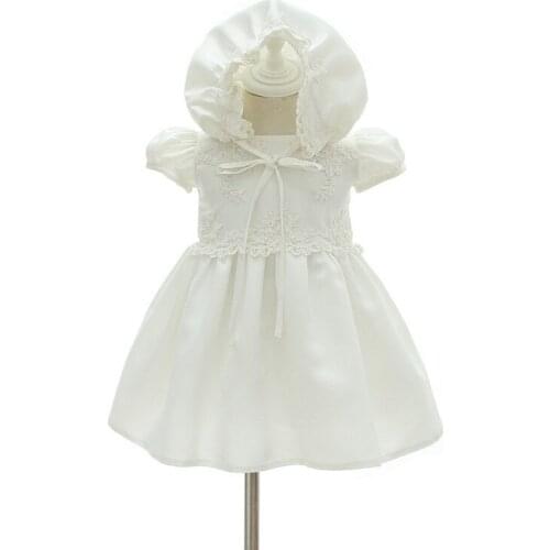 New Baby Girls Christening Dresses Children white Party Baptism Ball Gown with Hat Formal Girls Birthday Clothes