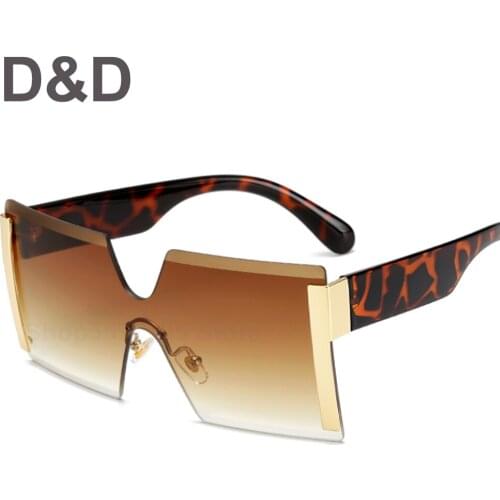 DD Oversized Square Rimless Sunglasses Women Brand Designer Flat top Big Sun Glasses Female One Piece Travel Gafa de sol 2020