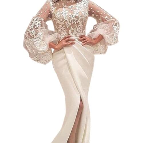 Formal Dress Sexy Lace Long Sleeve Dress Slit Hemline Slim Dress