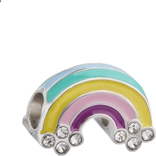 Fit Original Pandora Clear CZ Rainbow Charms Bracelet Women Cute Colors Enamel Rainbow Beads for Jewelry Making DIY Fine Bangles
