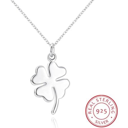 Authentic 925 Sterling Silver Four Leaf Clover Charm Necklace Ladies Silver Lucky Clover Jewelry