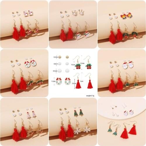 Christmas Cartoon Pearl Tassel Combination Set Of Earrings Fashion Cute Ins Style Earrings