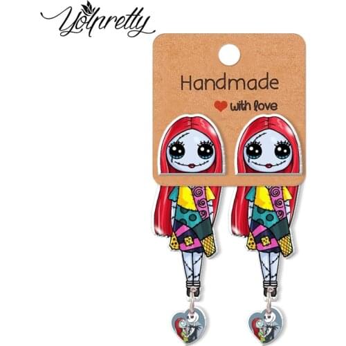 2021 New Kawaii Anime The Nightmare Before Christmas Cartoon Characters Sally Loves Jack Epoxy Handcraft Acrylic Stud Earrings