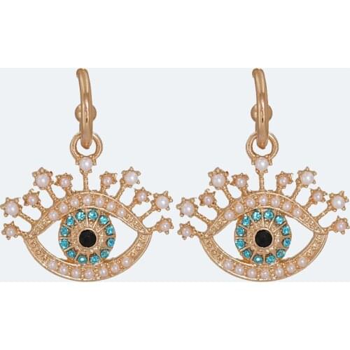 JURAN Imitation Pearls Boho Vintage Rhinestone Crystal Eye Drop Earrings For Women Charm Jewelry Fashion Unique Hanging Earings