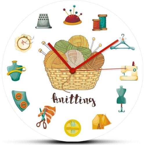 Balls of Yarn Knitting Needles Sewing Art Icons Wall Clock Craft Hobbies Arts Culture and Entertainment Acrylic Hanging Watch