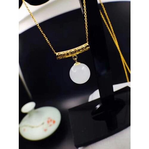 SHILOVEM 18k yellow gold real Natural white Jasper pendants classic fine Jewelry women wedding no send necklace new yzz101005hby