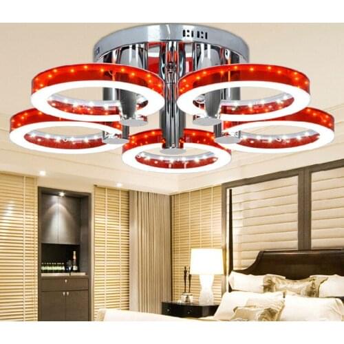 Modern LED round rings muti-head acrylic ceiling lamp fresh blue red silver yellow semi flush ceiling fixture for living bedroom