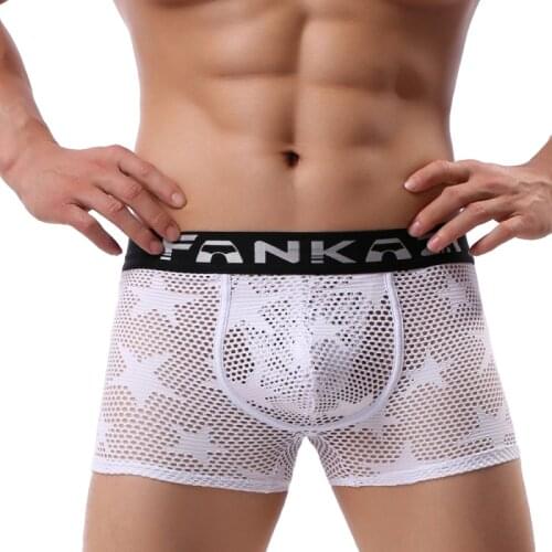 Boxer men u convex men underwear breathable mesh hollow cueca masculina boxershorts men bielizna sous vetement homme sexy men