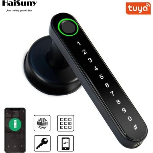 HAISUNY Tuya APP Bluetooth WiFi Indoor Smart Door Lock Biometric Fingerprint Lock Password Key Unlock Electronic Digital Lock