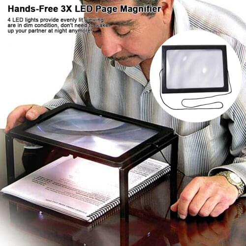 Magnifying Glass Large Full-Page Rectangular 3X Reading Magnifier LED Lighted Foldable Desktop Maginifier For Elder Kids