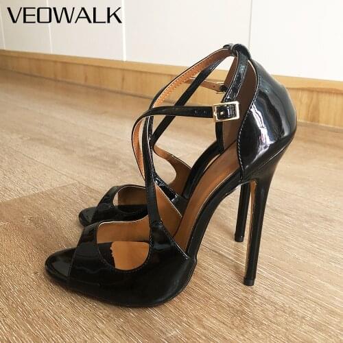 Veowalk 14xm Extremely High Heels Drag Queen Crossdresser Peep Toe Stiletto Sandals Sexy Patent Pumps Shoes Plus Size 37-48