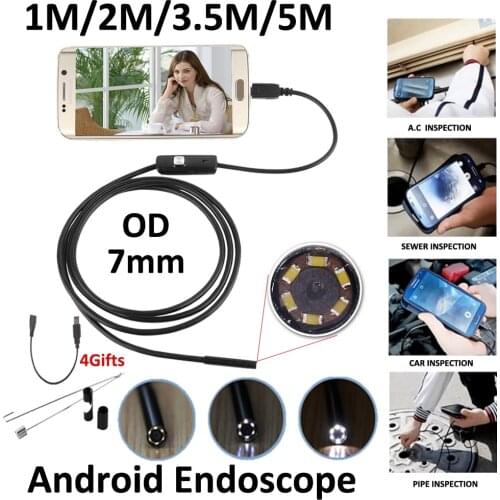 5m 3.5m 2m 1m Micro USB Android Endoscope Camera 7mm Len Snake Pipe Inspection Camera Waterproof OTG Android USB Endoscopy