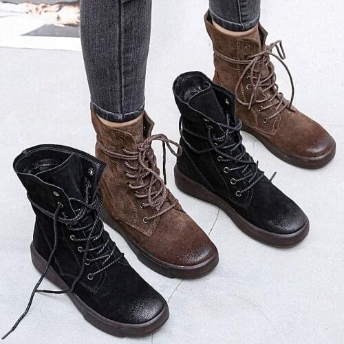 PEIPAH Handmade 2020 Winter Snow Boots Women Genuine Leather Shoes Woman Rubber Ankle Boots Female Retro Fur Plus Size Shoes